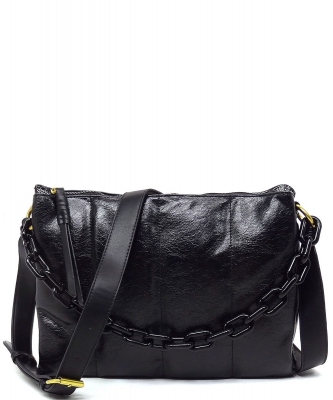Stripe Quilt Acrylic Chain Link Crossbody Bag CJF113 BLACK